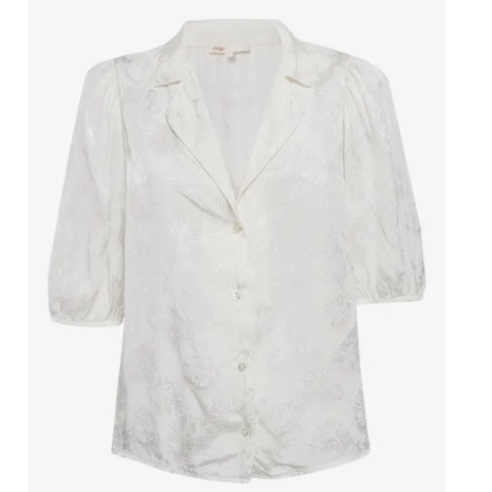 Maje leaf-jacquard puff-sleeve shirt Size 3 US Large